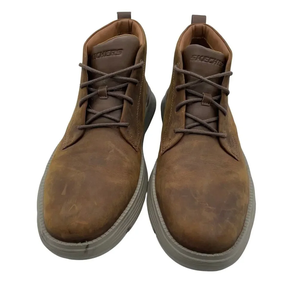 Skechers Leather Chukka Boot Dark Brown Classic Fit Garza Fontaine Mens 13